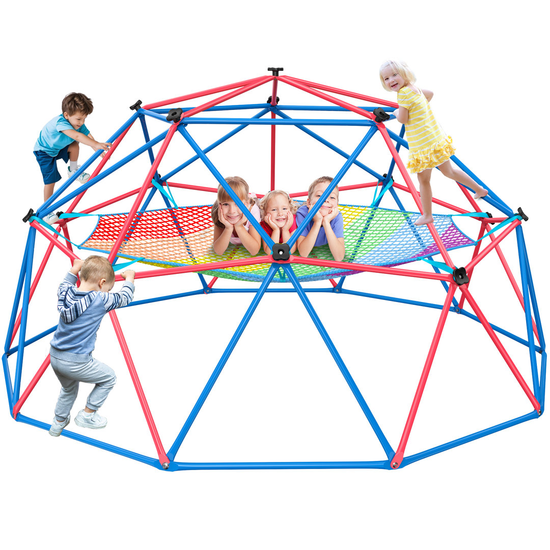 Climbing Dome With Climbing Cargo Net, 10 Ft Dome Jungle Gym With Hammock For Kids Outdoor Playset